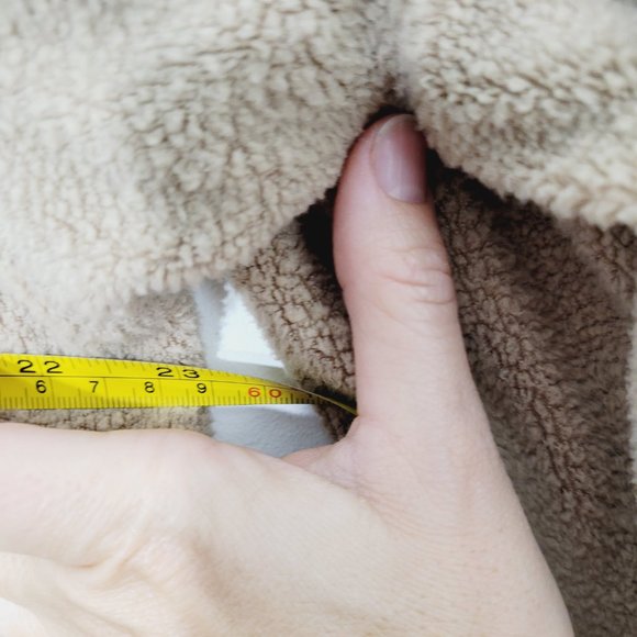 Fleece Sherpa Hoodie Oversized Sweater Khaki Tan Sweatshirt Cinch Waist Kangaroo - Picture 12 of 12